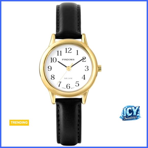 Gold-Tone Case with Black Leather Strap Quartz Analog Dress Watch main image 6